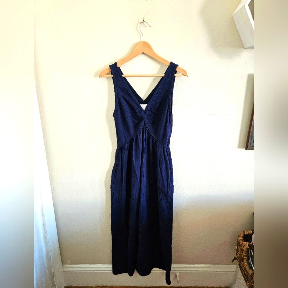 Xirena 100% Cotton Gauze Sleeveless Midi Maxi Dress In Navy Blue sz S